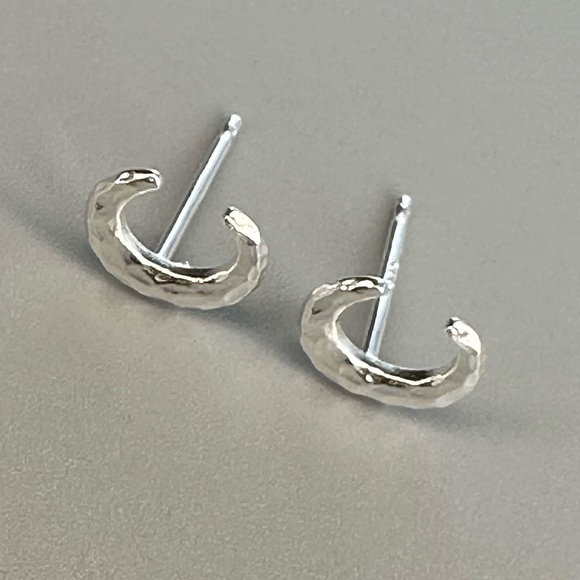 Tiny Silver Moon Ear Studs - Picture 7 of 11